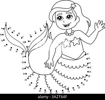 Coloriage isolé de sirène dansante point à point Illustration de Vecteur