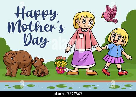 Affiche de fête des mères joyeuse bannière horizontale Illustration de Vecteur