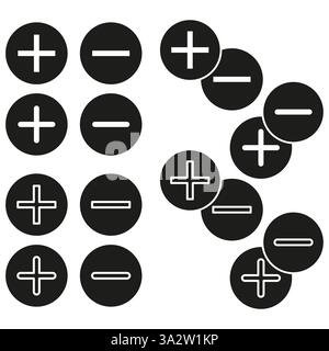 Icône plus moins. Symbole du bouton de zoom. Ajuster l'échelle de l'image. Panneau de commande vectorielle. Illustration de Vecteur