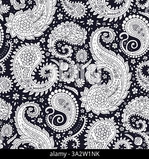 Motif sans couture Monohcrome avec motifs Paisley Illustration de Vecteur