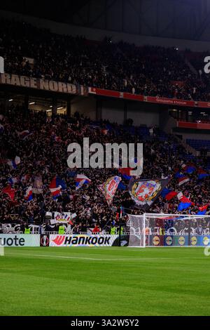 Lyon, France. 13 mars 2025. Lyon, France supporter de Lyon lors du match de l'UEFA Europa League entre l'Olympique Lyonnais et le Fotbal Club FCSB au Groupama Stadium de Lyon. (Pauline FIGUET/SPP) crédit : SPP Sport Press photo. /Alamy Live News Banque D'Images