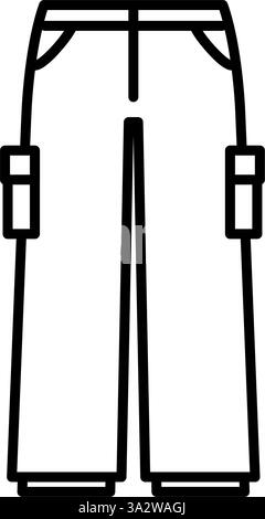 Bas, pantalon de travail, pantalon cargo, icône de dessin de ligne simple en noir et blanc, illustration vectorielle Illustration de Vecteur