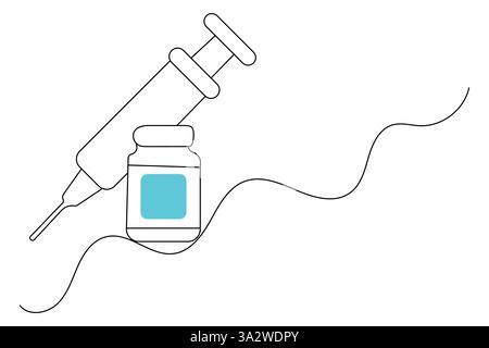 Vaccin et seringue dessin d'une ligne de l'icône de vecteur minimaliste avec fond noir et blanc Illustration de Vecteur