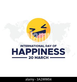 Journée internationale du bonheur, célébration de la Journée mondiale du bonheur illustration avec visage souriant expression jaune pour bannière Web Illustration de Vecteur
