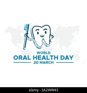 Journée mondiale de la santé bucco-dentaire, Journée mondiale de la santé bucco-dentaire est célébrée le 20 mars, conception vectorielle de la Journée mondiale de la santé bucco-dentaire, Journée mondiale de la santé bucco-dentaire Illustration de Vecteur