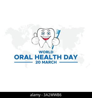 Journée mondiale de la santé bucco-dentaire, Journée mondiale de la santé bucco-dentaire est célébrée le 20 mars, conception vectorielle de la Journée mondiale de la santé bucco-dentaire, Journée mondiale de la santé bucco-dentaire Illustration de Vecteur