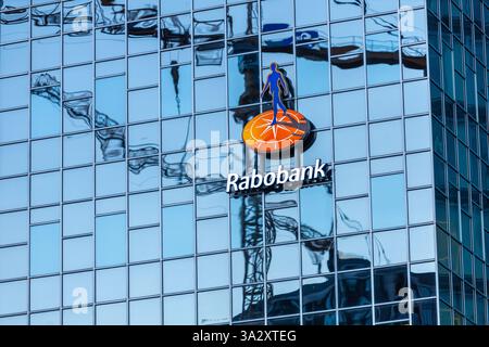 Logo Rabobank à l'entrée du bâtiment du siège. Banque D'Images