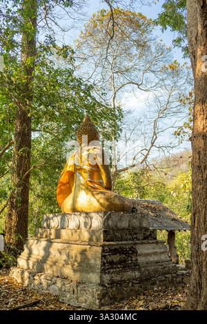 Situé sous une canopée d'arbres, monuments religieux sont dispersés, dans les collines, utilisés par les villageois locaux, parmi le paysage de forêt tropicale. Banque D'Images