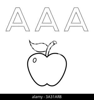 Dessiner le dessin au trait de pomme fruit pour la page de coloriage avec la lettre A pour le traçage Illustration de Vecteur
