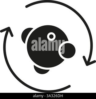 Structure atomique avec des flèches indiquant l'icône de solide de mouvement. Symbole de silhouette de mouvement atomique et de dynamique scientifique. Illustration vectorielle isolée Illustration de Vecteur