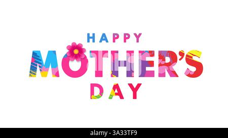 Bonne fête des mères, typographie colorée de motif de pinceau grunge. Je t'aime maman, calligraphie et belle fleur pour la conception de carte de voeux ou d'affiche. VEC Illustration de Vecteur