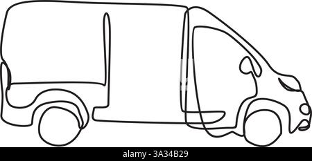 Dessin au trait continu de la voiture de boîte de livraison, illustration d'une seule ligne Illustration de Vecteur