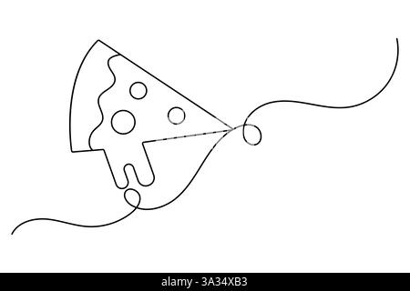 Illustration vectorielle continue d'une seule ligne de pizza et illustration vectorielle de contour isolé Illustration de Vecteur