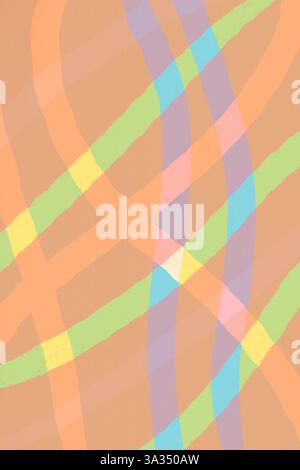 Un motif abstrait apaisant avec des lignes ondulées de couleur pastel se chevauchant sur un fond marron doux. Idéal pour les arrière-plans, web design, ou proj artistique Banque D'Images