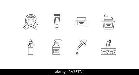 Beauty Icon Set crème pour le visage, lavage pour le visage, lavage pour le corps, icône de goutte d'oeil définie dans le vecteur eps 10. Illustration de Vecteur