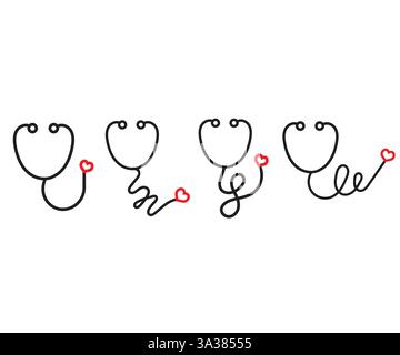 logo d'amour stéthoscope, stéthoscope logo soins de santé avec forme de coeur et vecteur de conception médicale Illustration de Vecteur
