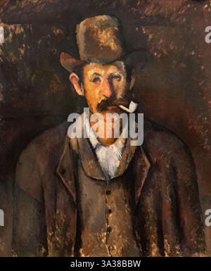 Paul Cézanne peinture ; Cézanne homme à la pipe, 1896 ; peinture à l'huile, Post-impressionnisme, portrait d'un homme du XIXe siècle. Courtauld Gallery, Londres Banque D'Images