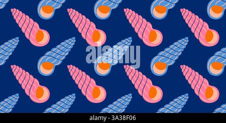 Modèle sans couture avec coquillages de mer dessinés à la main style plat tendance. Coquillages de plage tropicaux. Motif été sans couture. Illustration vectorielle Illustration de Vecteur