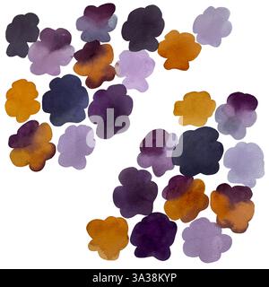 Illustration d'aquarelle de fleur de pensée dessinée à la main isolée sur fond blanc, peinture abstraite de forme de fleur de pensée, ensemble de pensées aquarelle, floral Banque D'Images