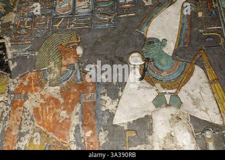 Détail intérieur de la tombe du pharaon Horemheb, KV57 dans la Vallée des Rois, Louxor Egypte Banque D'Images