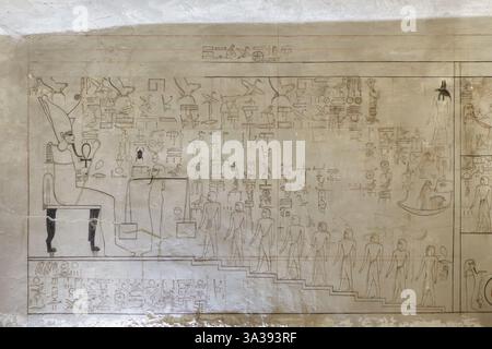 Détail intérieur de la tombe du pharaon Horemheb, KV57 dans la Vallée des Rois, Louxor Egypte Banque D'Images