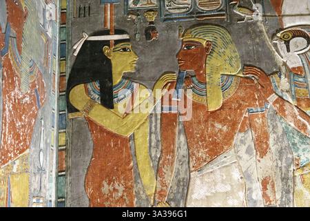Détail intérieur de la tombe du pharaon Horemheb, KV57 dans la Vallée des Rois, Louxor Egypte Banque D'Images