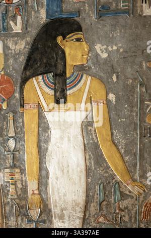 Détail intérieur de la tombe du pharaon Horemheb, KV57 dans la Vallée des Rois, Louxor Egypte Banque D'Images