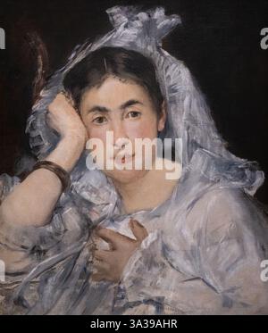 Peinture d'Edouard Manet ; Portrait de Manet de Marguerite de Conflans portant une Mantilla ; 1873. Peintre moderniste, portrait féminin, femme du XIXe siècle Banque D'Images