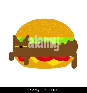 Chat en hamburger. Pat en hamburger. Illustration de Vecteur
