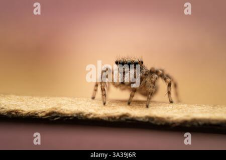 Gros plan détaillé d'une araignée sautante Banque D'Images