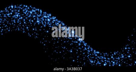 Étoiles bleues et étincelles, fond de poussière d'étoile magique, effet de lumière avec des fusées éclairantes. Illustration de Vecteur