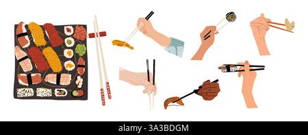 Set de sushis japonais. Art vectoriel alimentaire asiatique Japon Illustration de Vecteur
