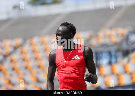 Brisbane, Australie. 15 mars 2025. Goutte goutte (17) vue en action lors des Championnats du Queensland des moins de 20 ans au 100m. Gout a couru un 10,38 pour gagner sa chaleur avant de remporter la finale en 10.39. (Photo de Richard Haines/SOPA images/SIPA USA) crédit : SIPA USA/Alamy Live News Banque D'Images