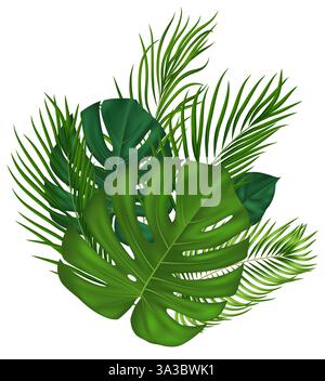 Amas de feuilles de palmier exotiques. Idéal pour les invitations inspirées de la nature, les dépliants d'événement, les concepts écologiques, les supports marketing d'été. Illustration vectorielle Illustration de Vecteur