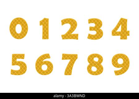 Numéros de wafers. Chiffres, chiffres 0-9. Numéros gâteau toppers, cartes éducatives, autocollants, impression typographique pour votre conception. Illustration de Vecteur