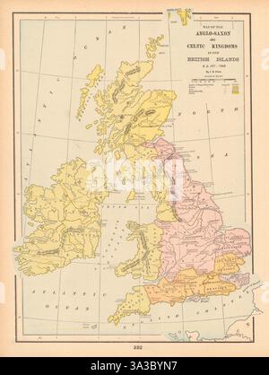 Royaumes anglo-saxons et celtiques dans les îles britanniques AD 457-1066. Carte CLARE 1894 Banque D'Images