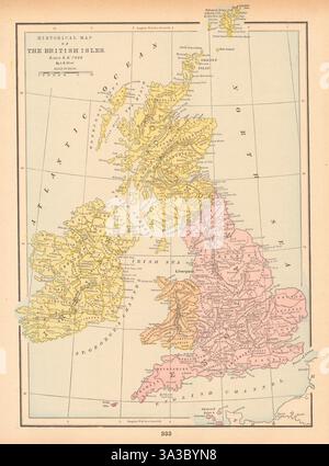 Carte historique des îles britanniques depuis AD 1066. CLARE 1894 vieilles antiquités Banque D'Images