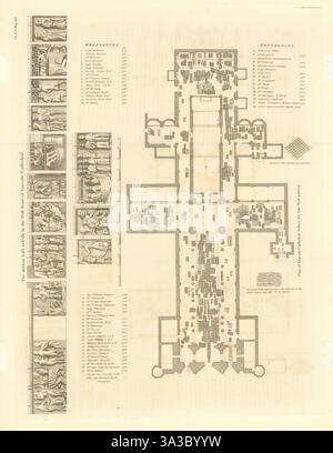 Plan de la cathédrale de Lincoln avant les rénovations géorgiennes. Carte Bas reliefs 1806 Banque D'Images