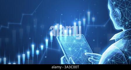 Courtier trader analysant les graphiques de change et de marché boursier. Illustration de Vecteur