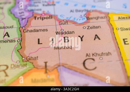 Libye sur la carte du monde-carte géographique politique Banque D'Images