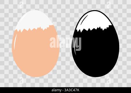 Beige contour oeuf dur partiellement pelé en coquille. Ensemble d'icônes minimalistes noir et blanc coloré 2. Illustrations vectorielles isolées cartes de recettes thématiques ou bannières promotionnelles Web, dépliants, documents imprimés Illustration de Vecteur