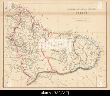 Guyane britannique, néerlandaise et française. Suriname Guyana. LOWRY 1860 ancienne carte antique Banque D'Images