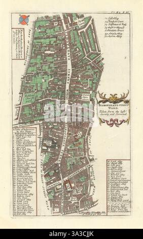 Quartier de Bishopsgate Street. Spitalfields. Ville de Londres. Carte STOW/STRYPE 1720 Banque D'Images