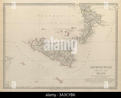 ITALIE ANTIQUE SUD.Sicile Brutii Melita (Malte).Original color.SDUK 1844 carte Banque D'Images