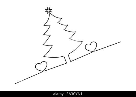Dessin continu d'une ligne d'arbre de Noël de conception vectorielle minimaliste de contour Illustration de Vecteur