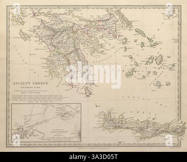 ANCIENT GREECE.Morea Creta Athens Peloponnesus Cyclades Arcadia.SDUK 1844 carte Banque D'Images