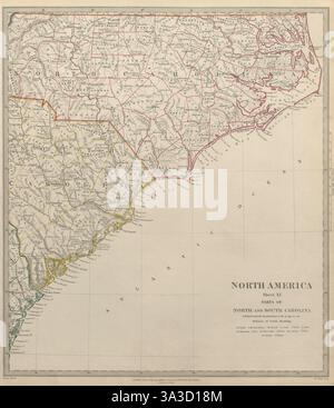 ÉTATS-UNIS. Côte nord et Caroline du Sud. Charleston. Cape Hatteras. Carte SDUK 1844 Banque D'Images
