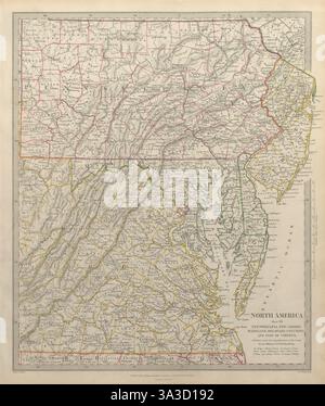 ÉTATS-UNIS. Pennsylvanie New Jersey Maryland Delaware DC Virginie. SDUK 1844 ancienne carte Banque D'Images