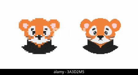 Pixel art mignon panda rouge visages avec différentes expressions dans un design numérique simple Illustration de Vecteur