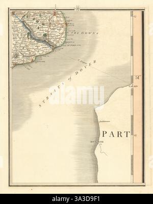 PORTS DE CANAL DU DÉTROIT DE DOUVRES. Kent Deal Folkestone Calais Boulogne. Carte de CARY 1824 Banque D'Images